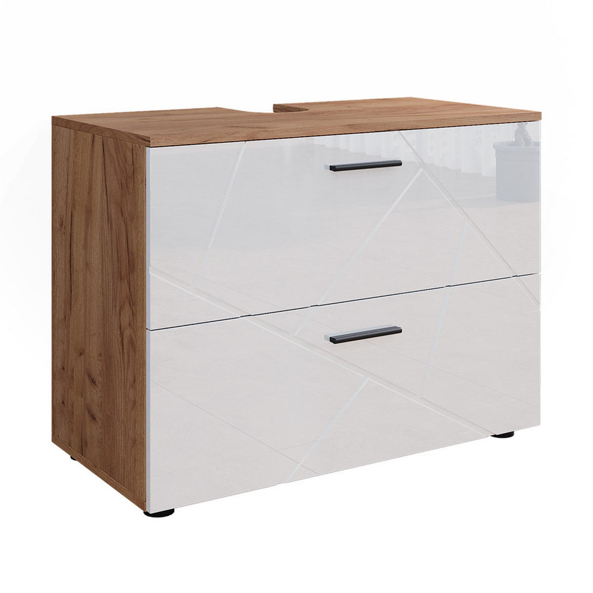 WASCHBECKENUNTERSCHRANK Irma Weiß Hochglanz/Goldkraft Eiche 80 x 58.6 cm - Weiß Hochglanz/Eiche Wotan, Holzwerkstoff (80/58.6/41cm) - Vicco