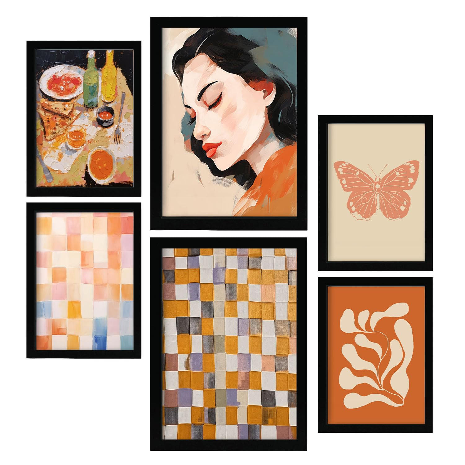 POSTER Set Mit 6 Charmante Frau A3 & A4 Schwarzer Rahmen - Schwarz, Papier (29/3cm) - Nacnic