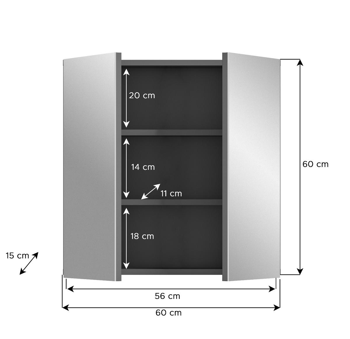 SPIEGELSCHRANK grau 60 cm, Badschrank 2-türig mit Soft-Close - Grau, Glas/Holzwerkstoff (60/60/15cm) - Inn.Furn