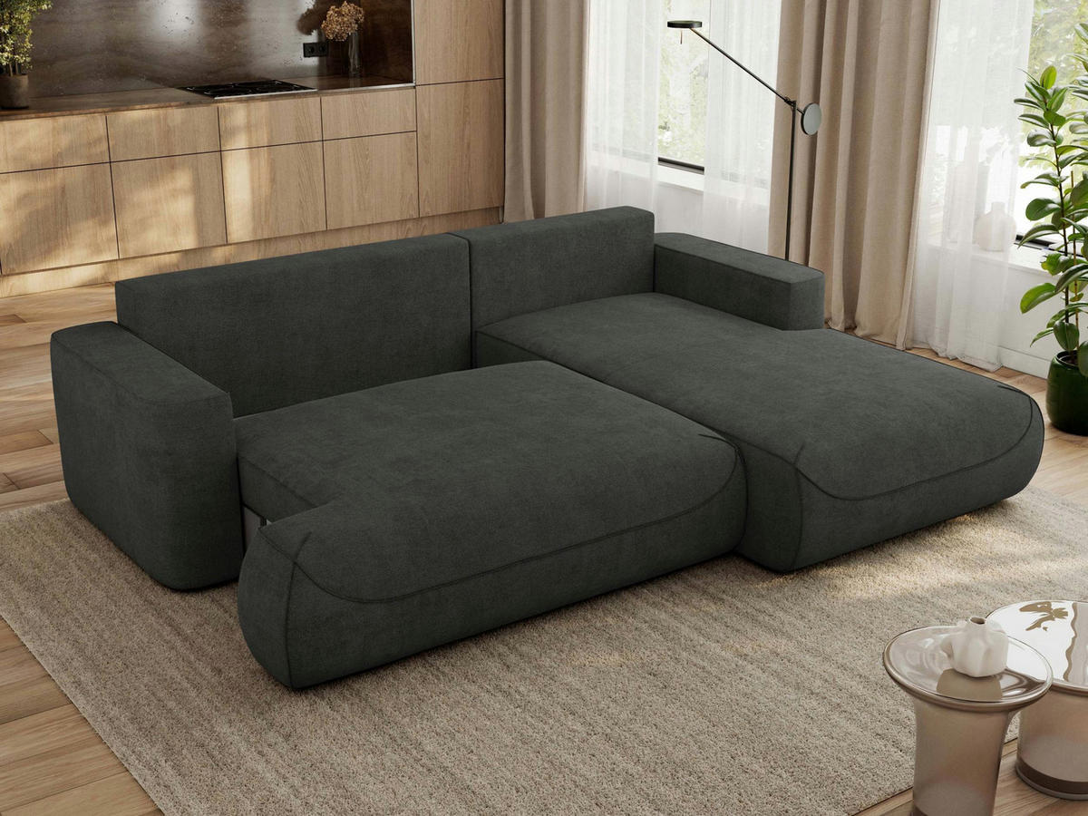 ECKSOFA OVO L Dunkelgrau Struktur - Rechts Seite - Dunkelgrau/Schwarz, Kunststoff/Textil (195/271cm) - MKS