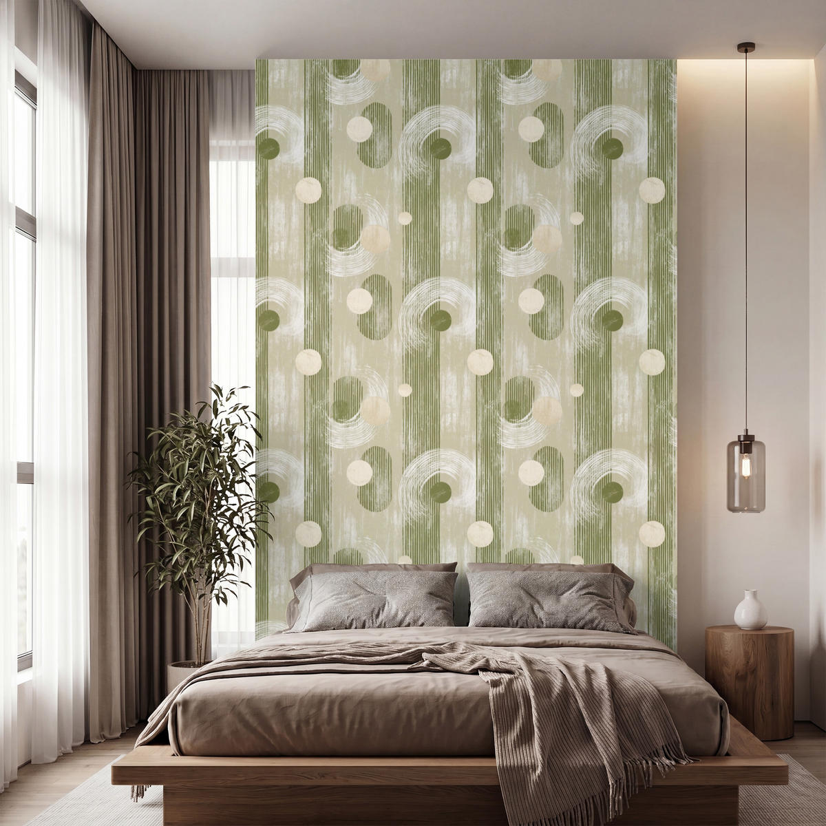 TAPETE - Künstlerisch - Modern - Grün - 160x280 cm - Olivgrün, Papier (160/280cm) - OnlyWow