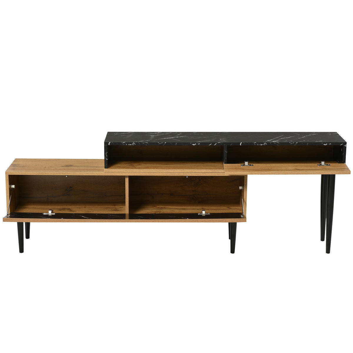 SIDEBOARD mit schwarzem Marmor-Effekt, 3 Schubladen - Braun, Holzwerkstoff (200/58/26.5cm) - Urban Meuble