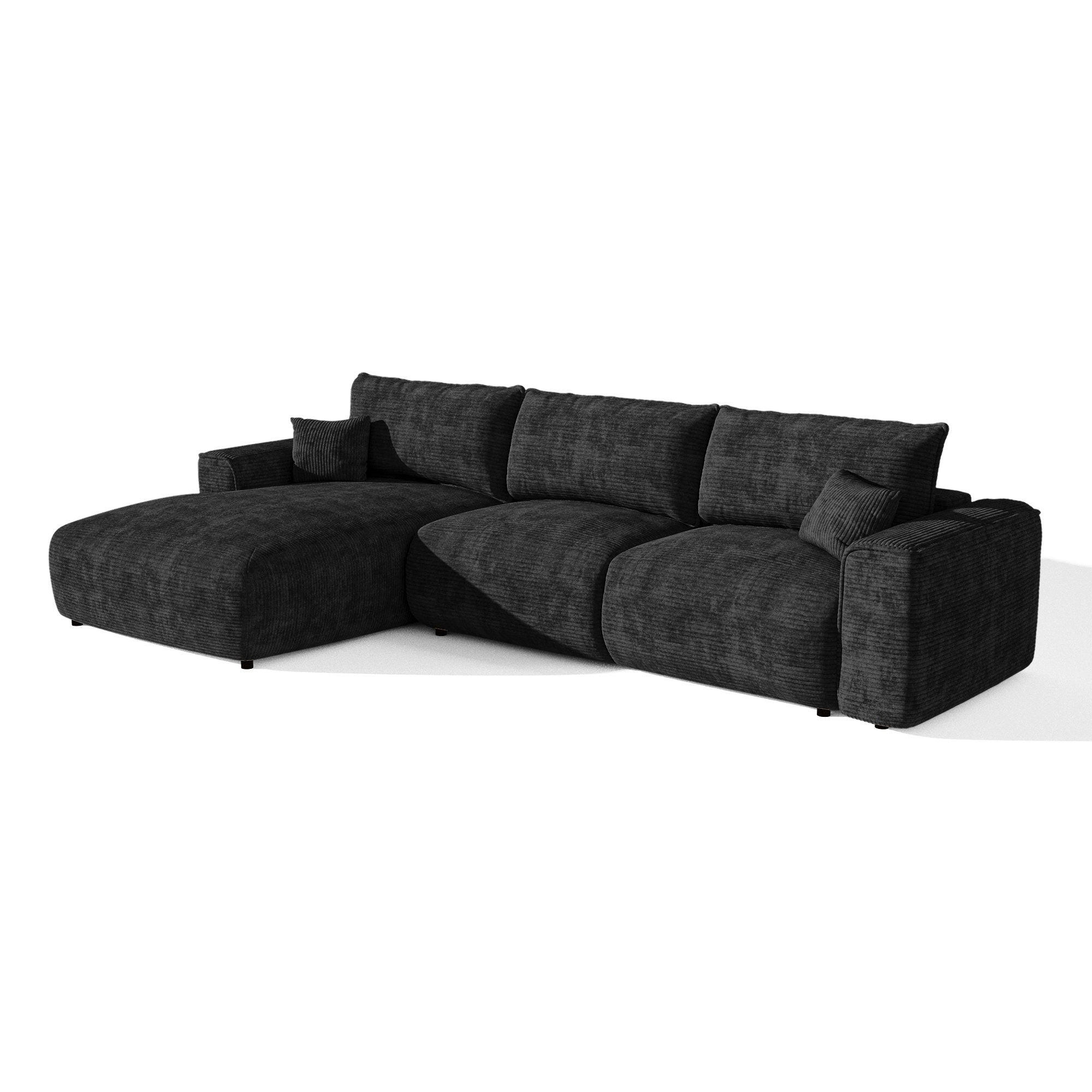 LINKSECK-SCHLAFSOFA mit Stauraum COMO Cord Schwarz 297cm - Schwarz, Textil (297/167cm) - Premium Interiors