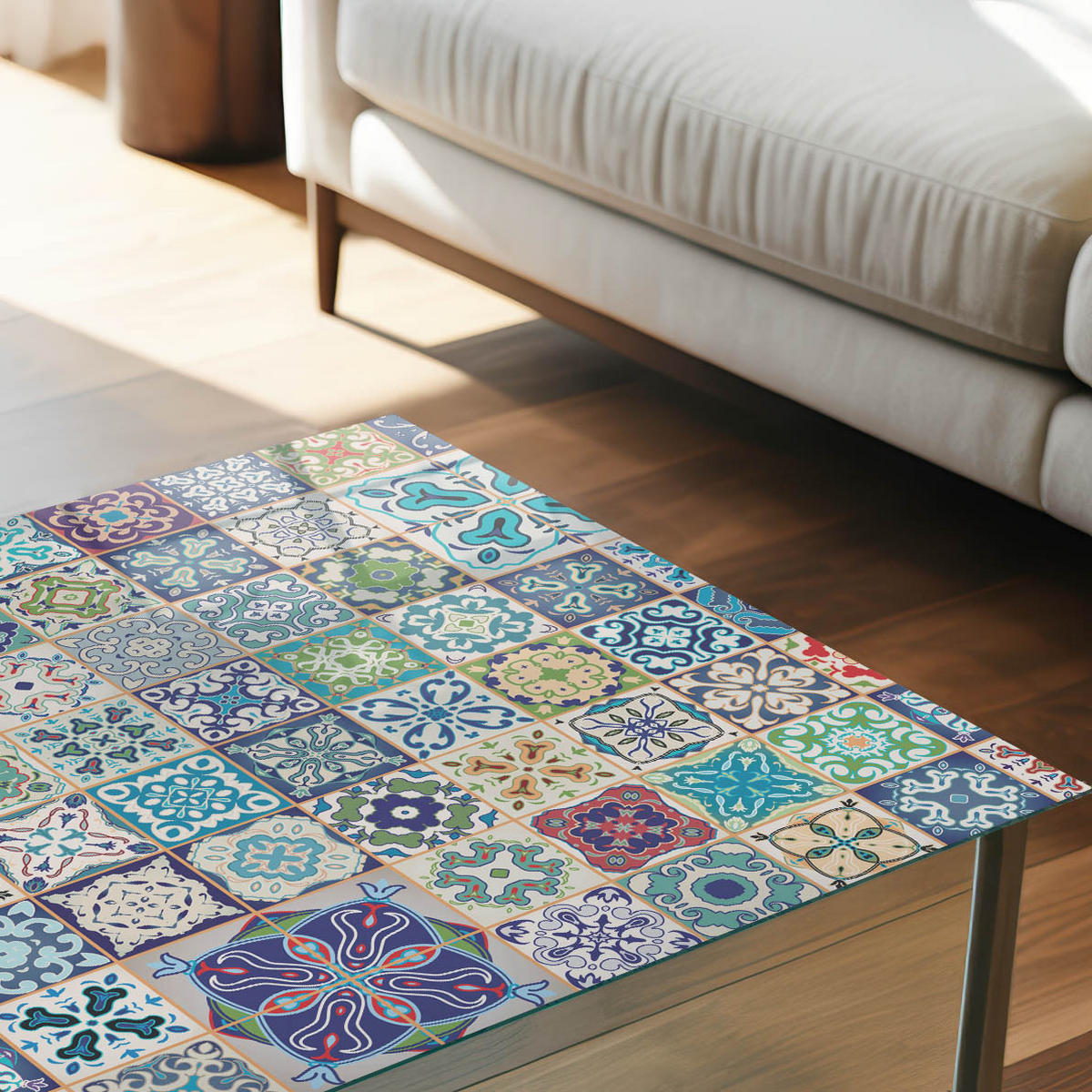 TISCHPLATTE 50x50 cm – Farbenfrohe Mosaike - Grau, Glas (50/50/0.4cm) - Wallfluent