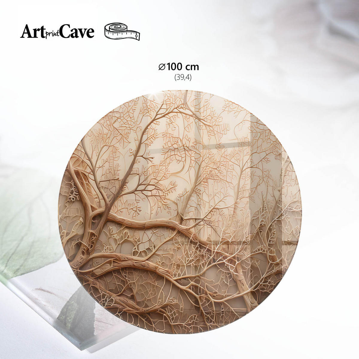 TISCHPLATTE fi100 cm – Hauptzweige - Beige, Glas (0.4/100/100cm) - Wallfluent