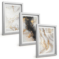 BILDER SET 3er Set - 20x30 cm Silberner Rahmen - Abstrakte weiß-schwarze Muster - Silberfarben, Kunststoff (20/30cm) - TULUP