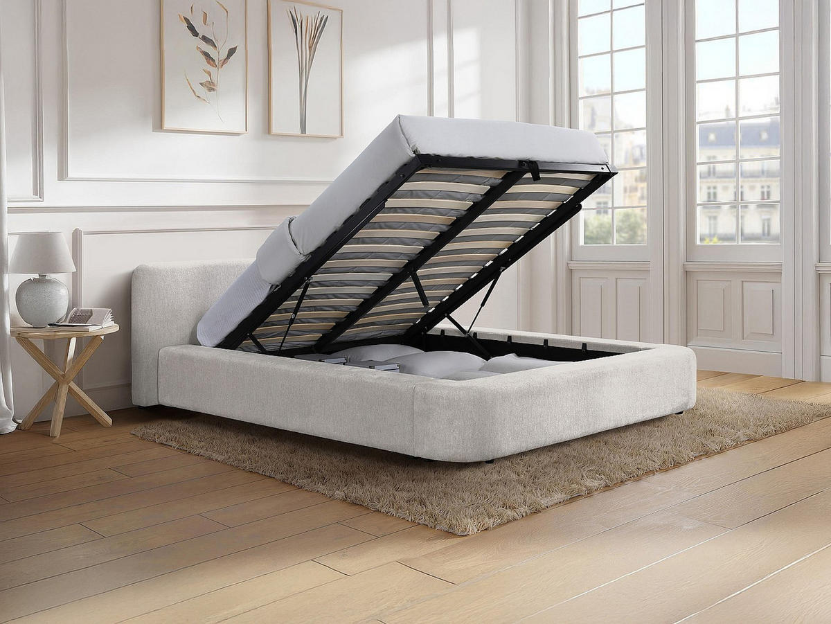 BETT mit Bettkasten - 2 Personen - Stoff - Beige - Beige, Textil (160/200cm) - Vente-Unique