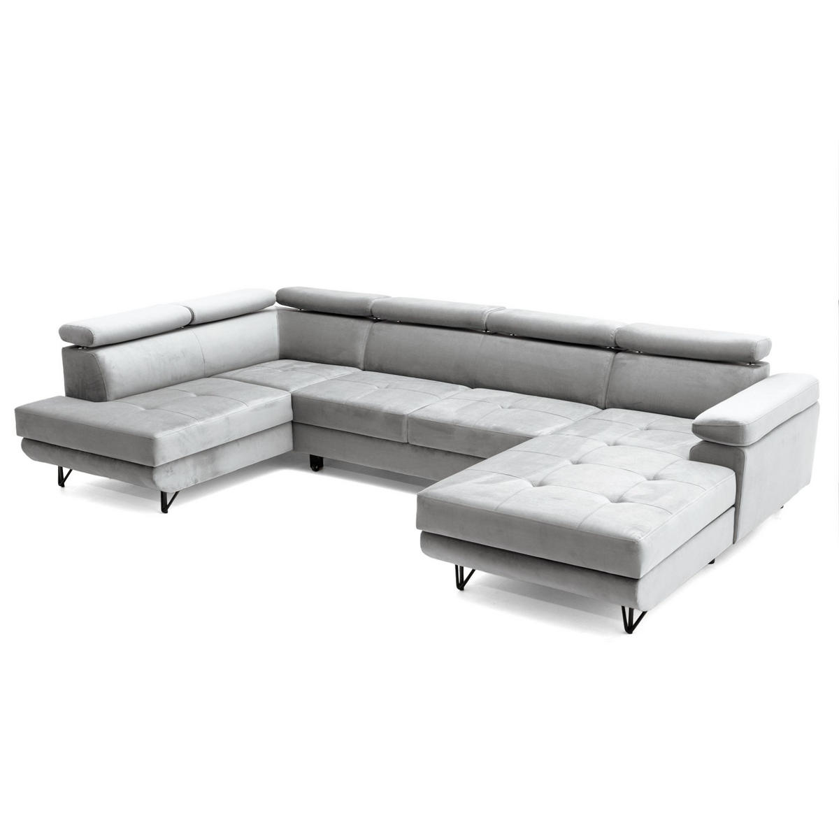 ECKSOFA U-Form JUNIOR U Links mit Schlaffunktion 128x254 Velours Grau - Schwarz/Grau, Holz/Textil (323/90/184cm) - Muffo