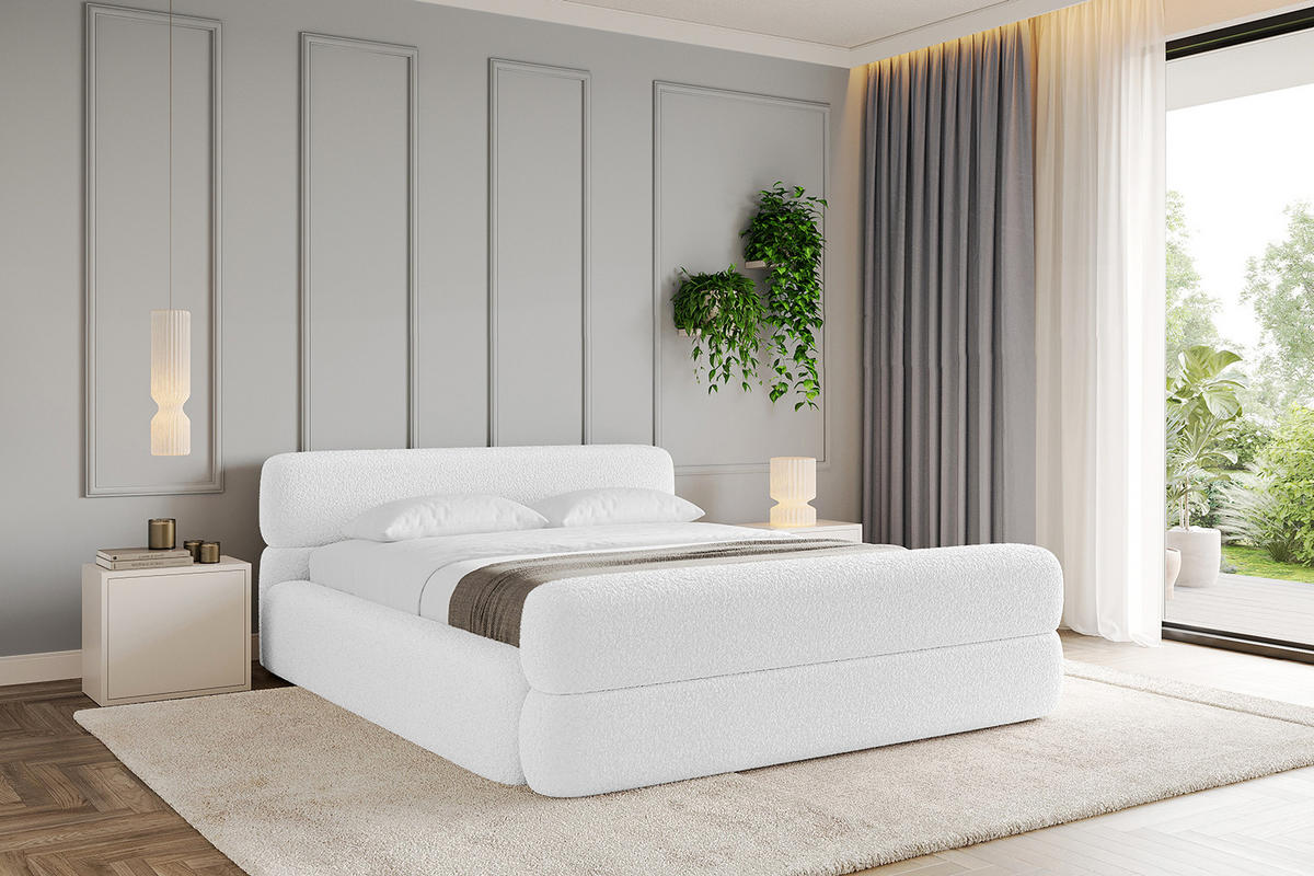 POLSTERBETT mit Bettkasten, Fußteil und Lattenrost, Boxbett mit Matratze H3/H4 - ENORA-Z-V1 180x200 Weiß - Weiß, Holzwerkstoff/Textil (180/200cm) - ALTDECOR