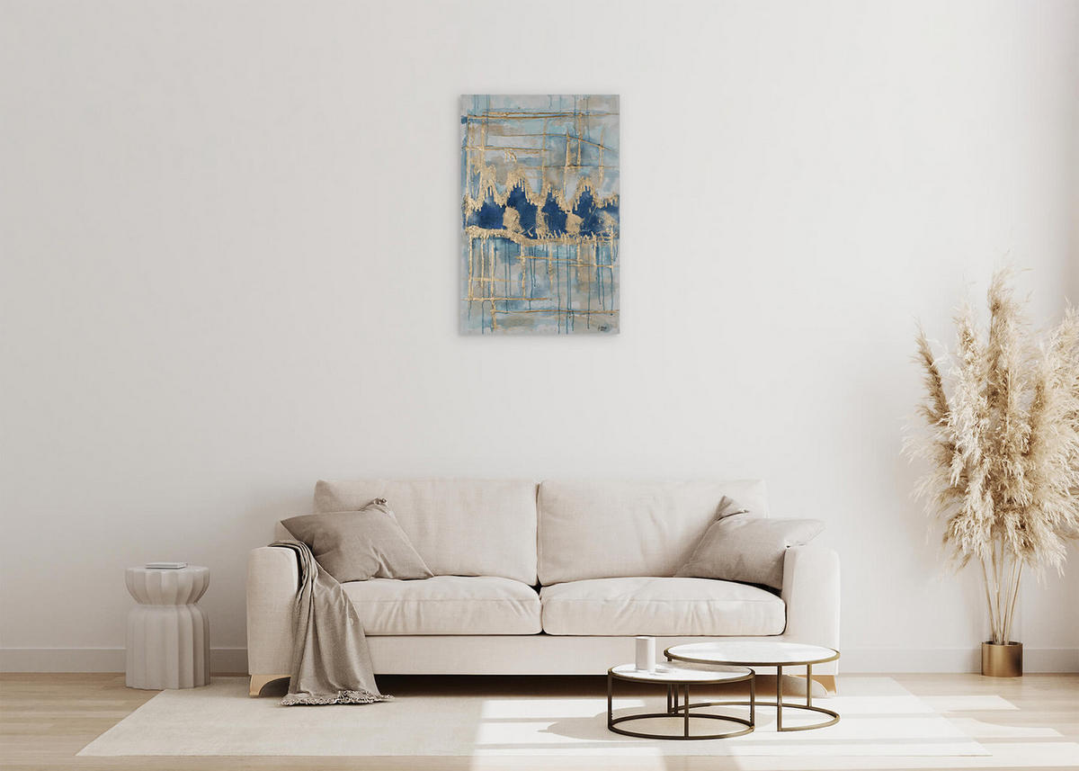 OLEJOMAĽBA 60/90 cm, More a pláž - zlatá, drevo/textil (60/90cm) - KUNSTLOFT