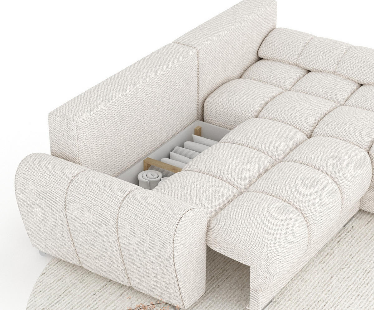 ECKSOFA MIT SCHLAFFUNKTION Peebles Creme Chenille-Stoff - Chromfarben/Creme, Holz/Holzwerkstoff (256/175cm) - Maison de Reve
