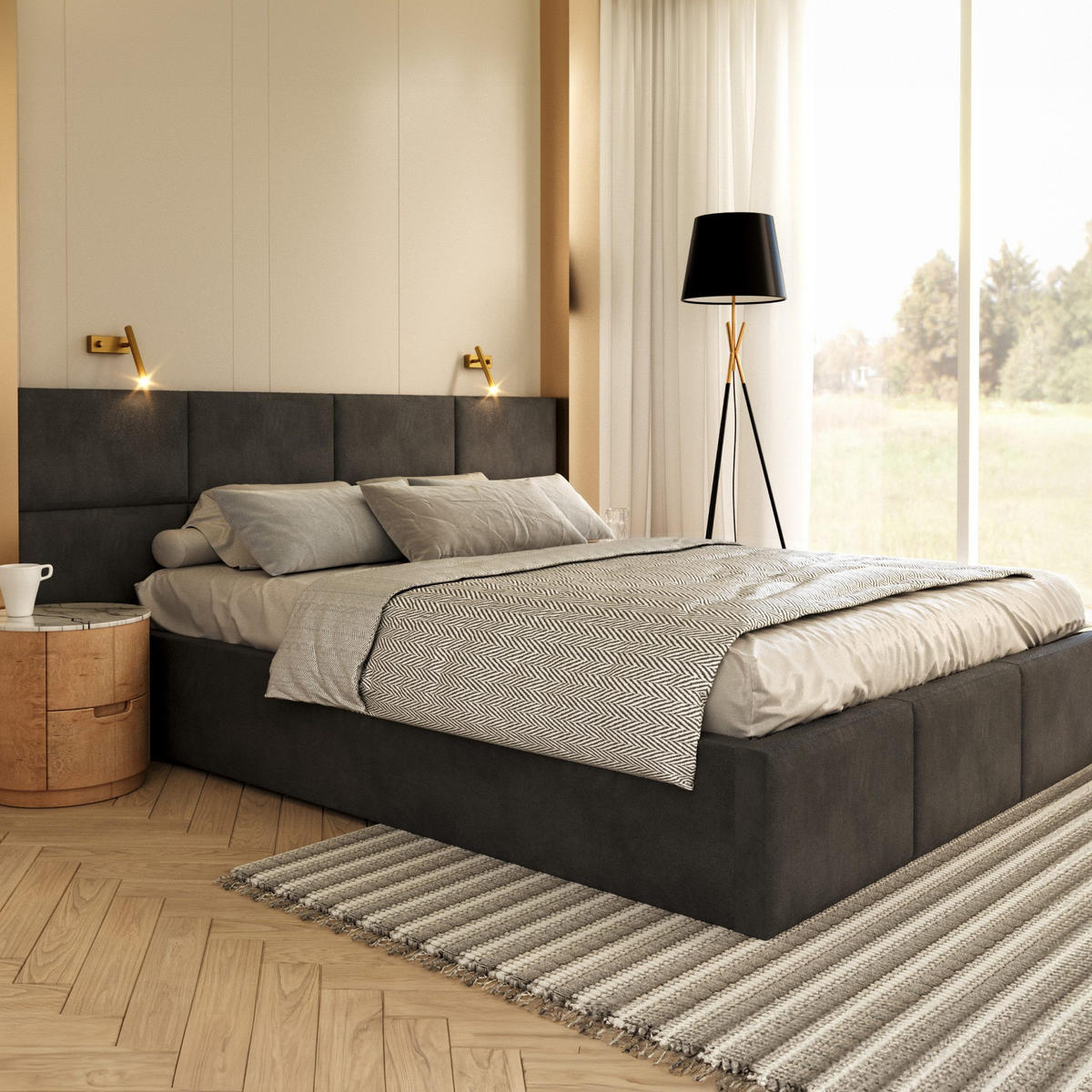 POLSTERBETT DORIS graphit - Birkefarben/Graphitfarben, Holzwerkstoff/Metall (90/200cm) - FDM