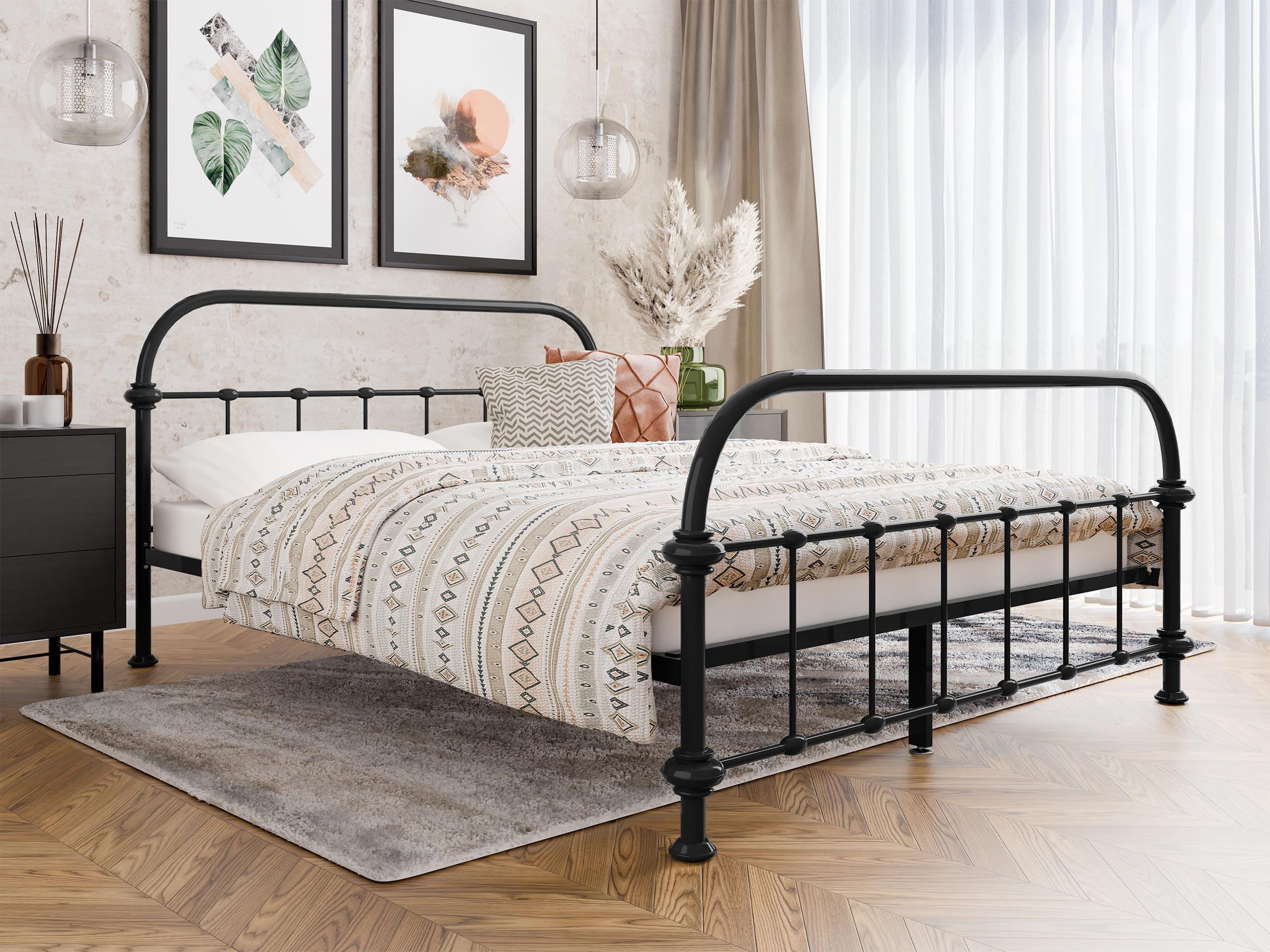 METALLBETT Derozi - Schwarz/Naturfarben, Holz/Metall (140/200cm) - MIRJAN24