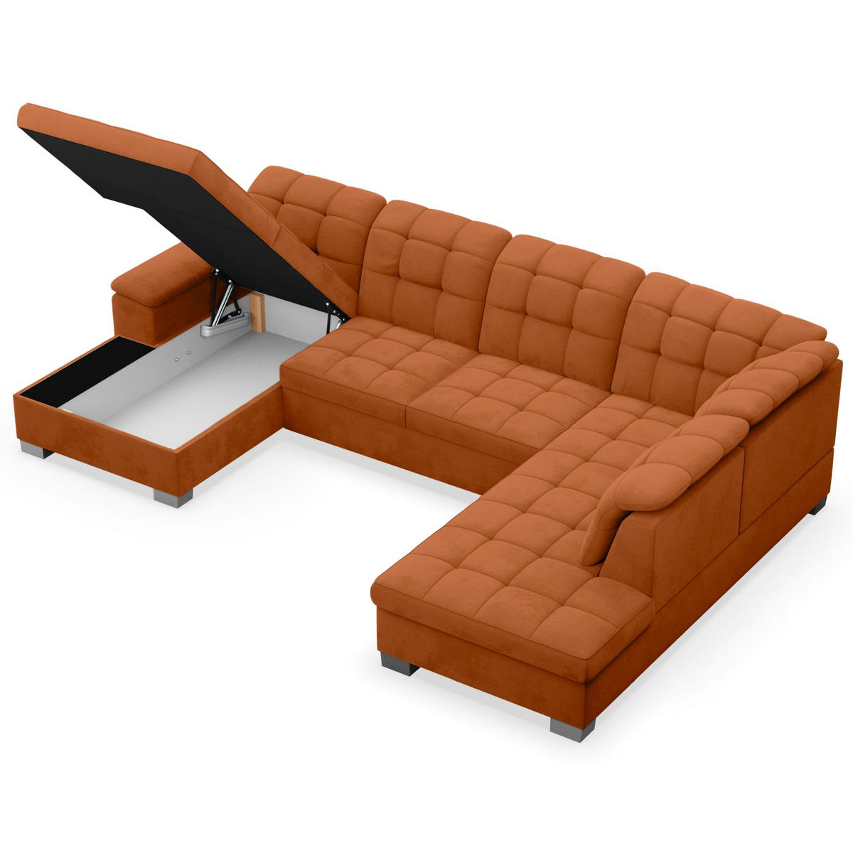 WOHNLANDSCHAFT Jamaal Kupfer Velours linksseitig - Schwarz/Kupferfarben, Textil (330/106/212cm) - Selsey