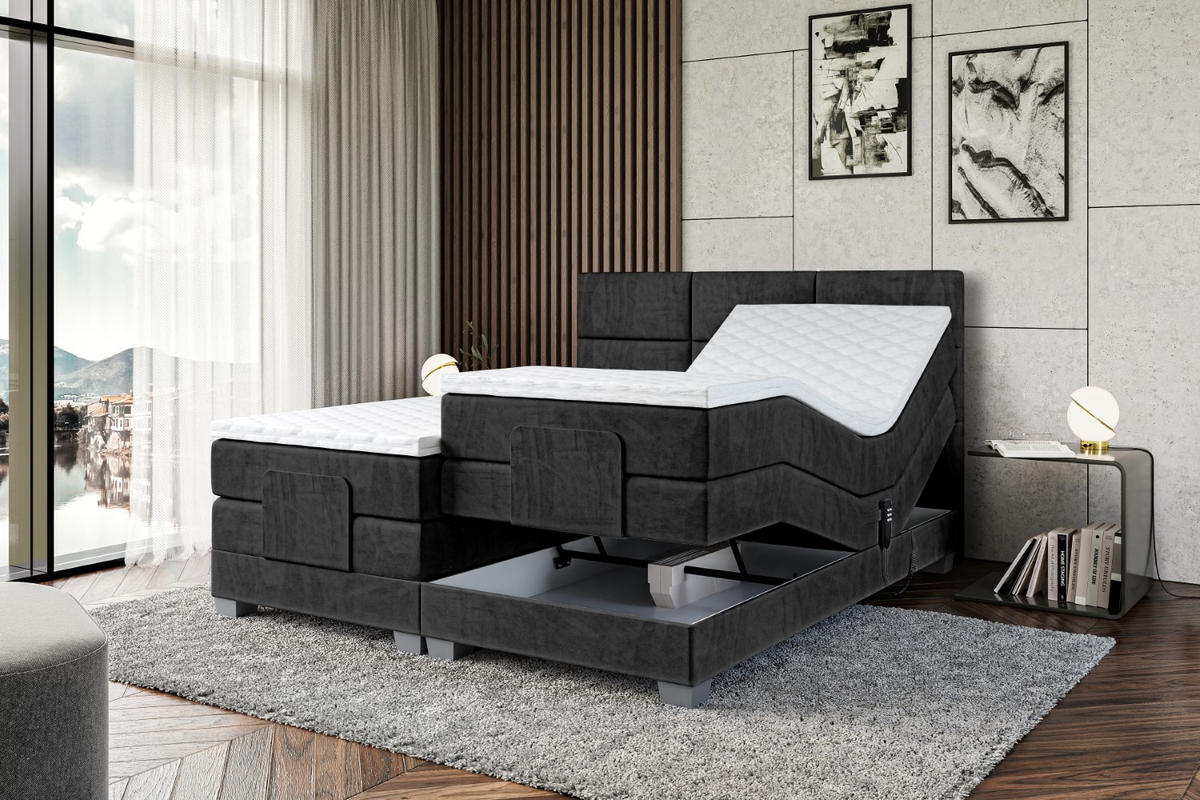 BOXSPRINGBETT elektrisch verstellbar mit 2 Matratzen H4/Taschenfederung PROT EL 180 x 200 Schwarz - Schwarz, Holzwerkstoff (187/200cm) - ALTDECOR