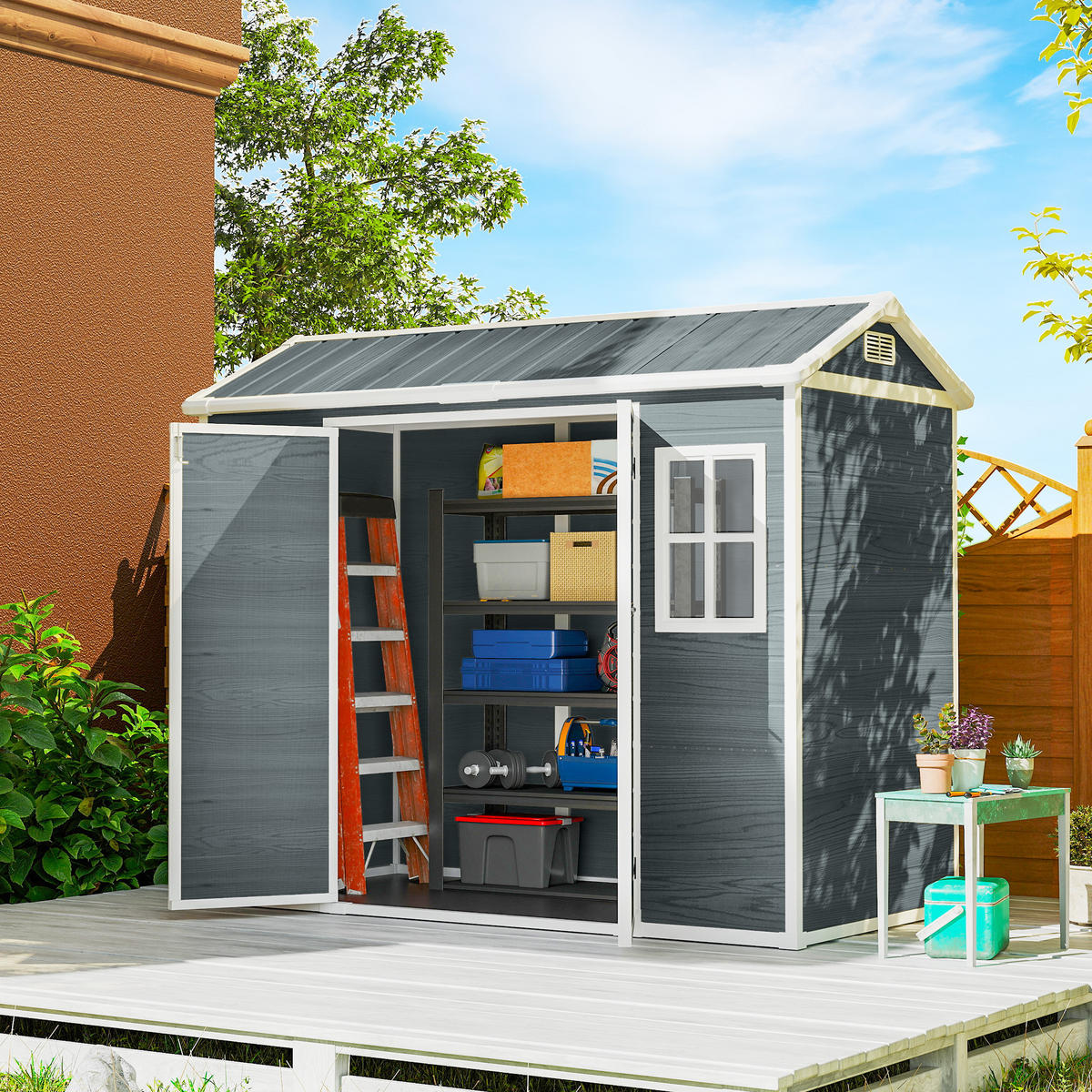 GERÄTESCHUPPEN Kunststoff Aluminium Grau - Grau, Kunststoff (131/201/244cm) - Outsunny