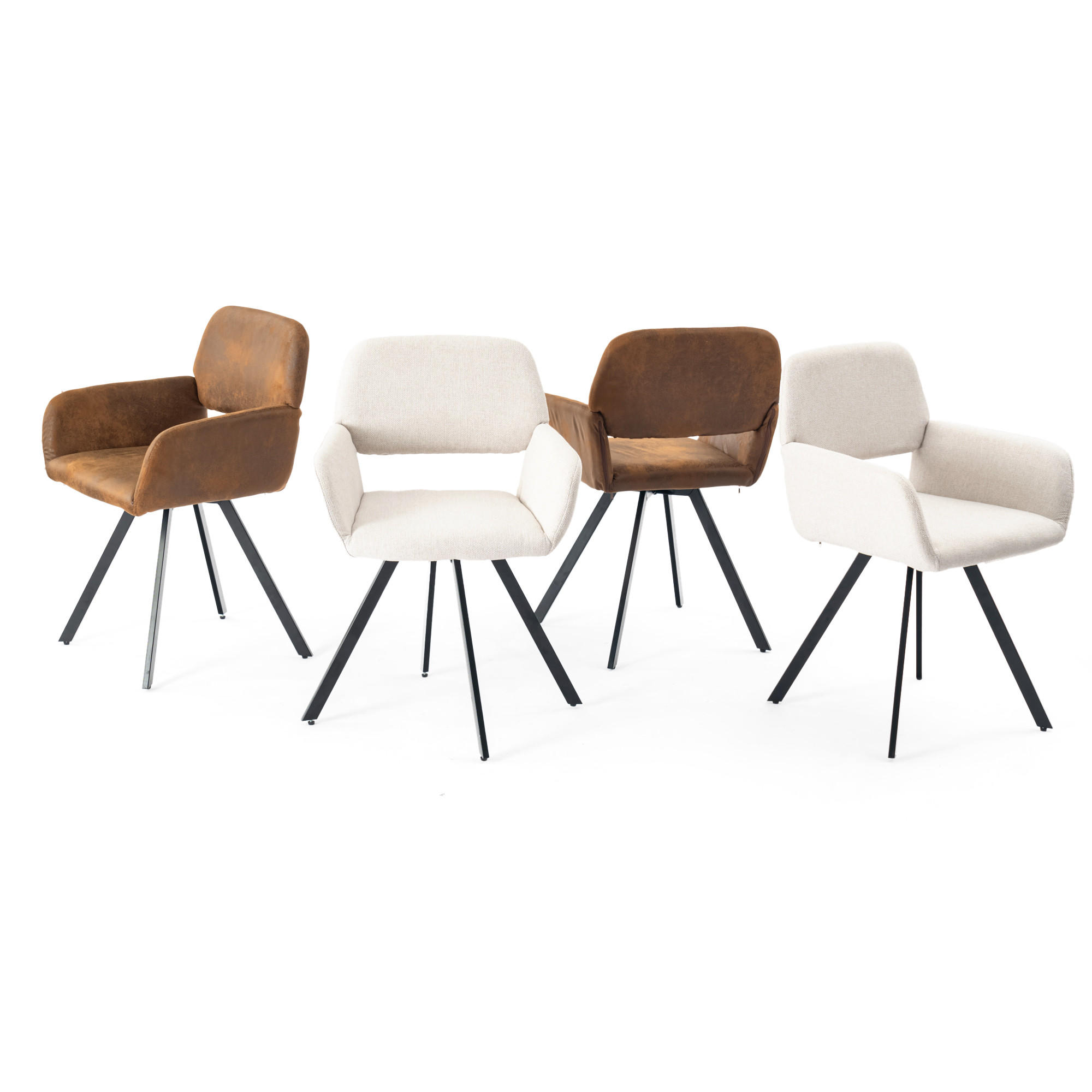 ARMLEHNSTUHL-SET 4 Stück Braun und Beige - Beige/Braun, Holzwerkstoff/Textil (57/81.5/53cm) - Urban Meuble