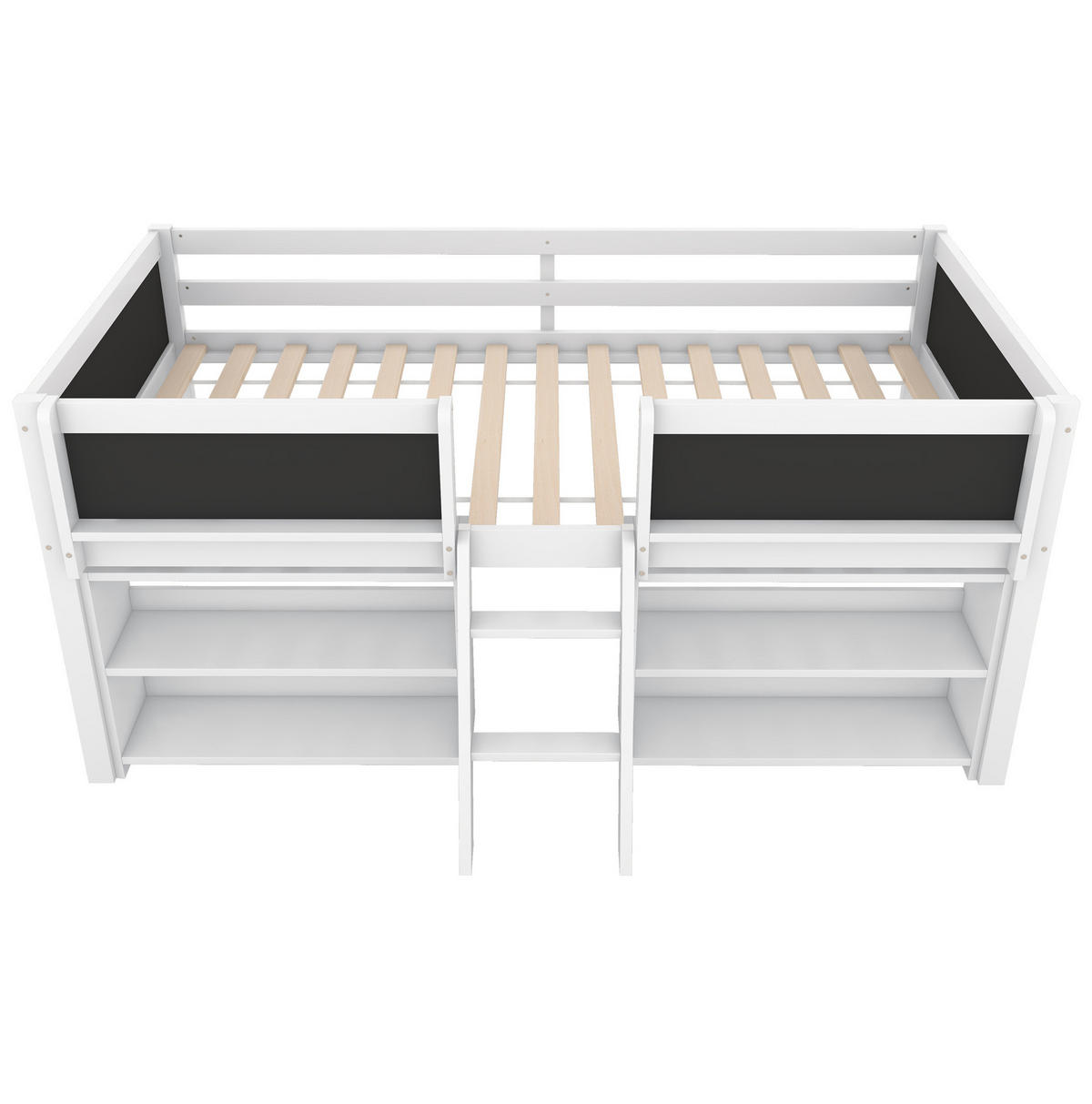 HALBHOHES BETT 90/200 cm, Weiß mit Stauraum, Leiter, ohne Matratze - Weiß, Holz (90/200cm) - MIVRAY