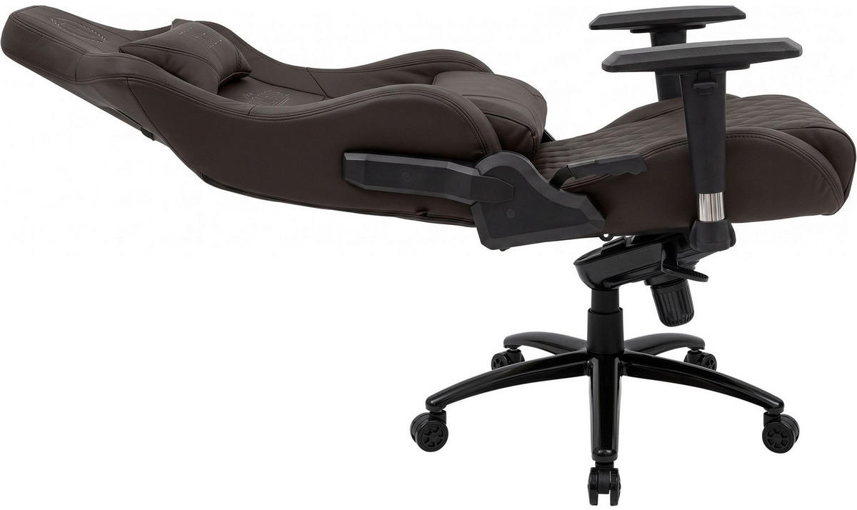 GAMINGSTUHL Echtleder braun - Schwarz/Braun, Leder/Metall (70/133/64cm) - CLP