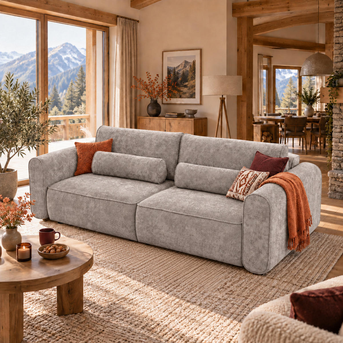ECKSOFA MOTION mit Schlaffunktion 130x200 Webstoff Hellgrau - Hellgrau/Schwarz, Holz/Textil (250/166cm) - Muffo