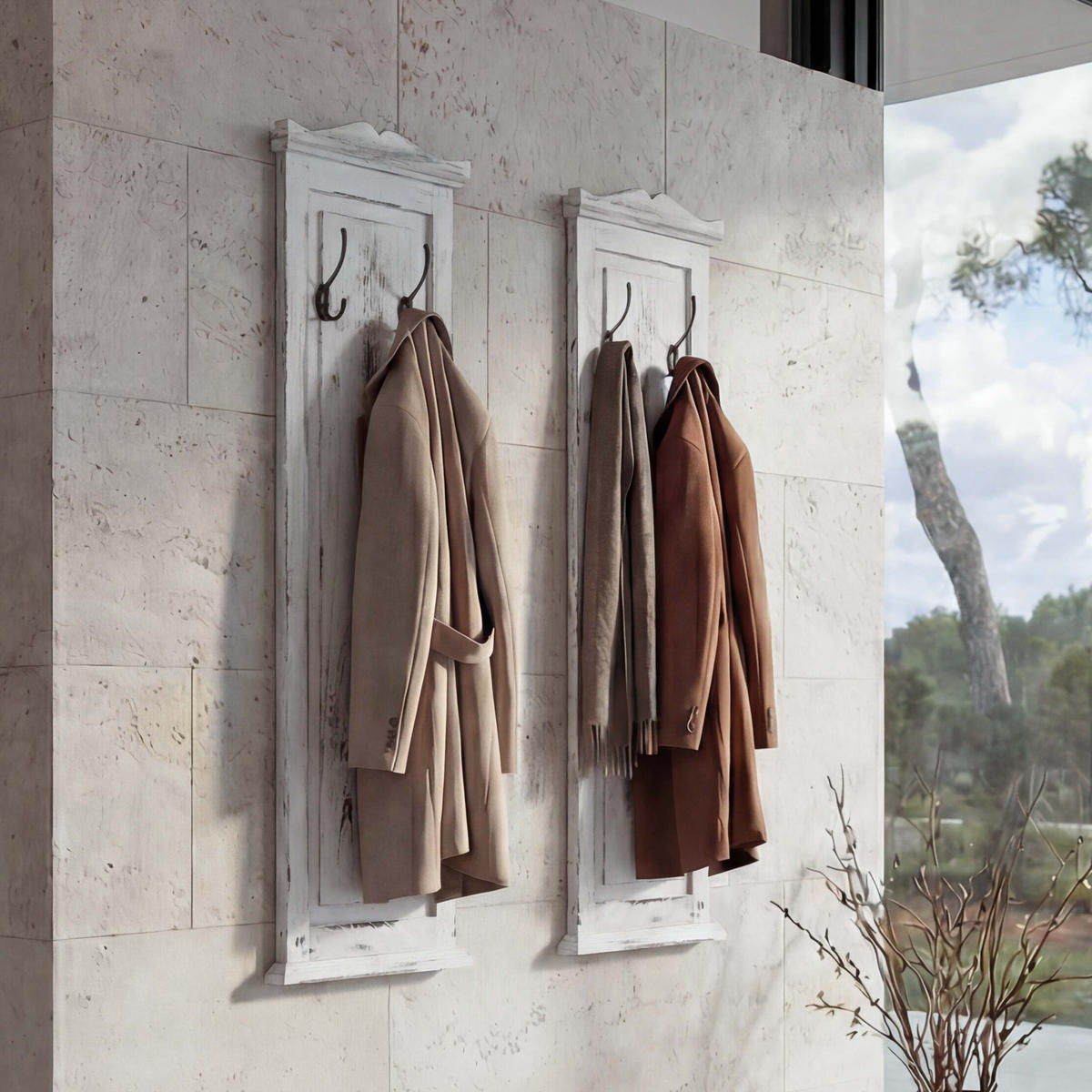 WANDGARDEROBE Weiß 2er-Set - Weiß, Holz (28/109/5cm) - MCW