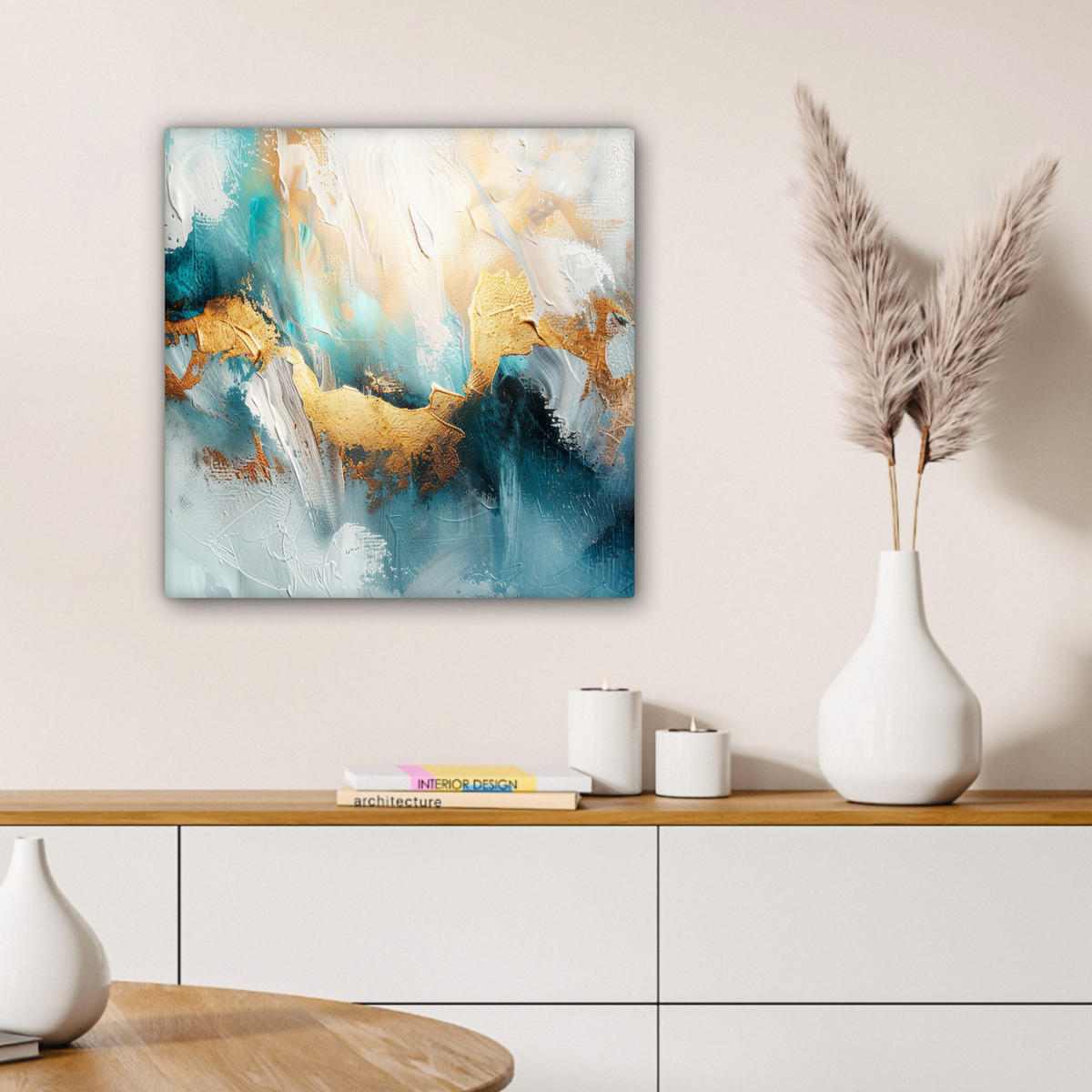 LEINWANDBILD Abstrakt - Kunst - Gold - Blau 50x50 cm - Petrol, Textil (50/50cm) - MuchoWow