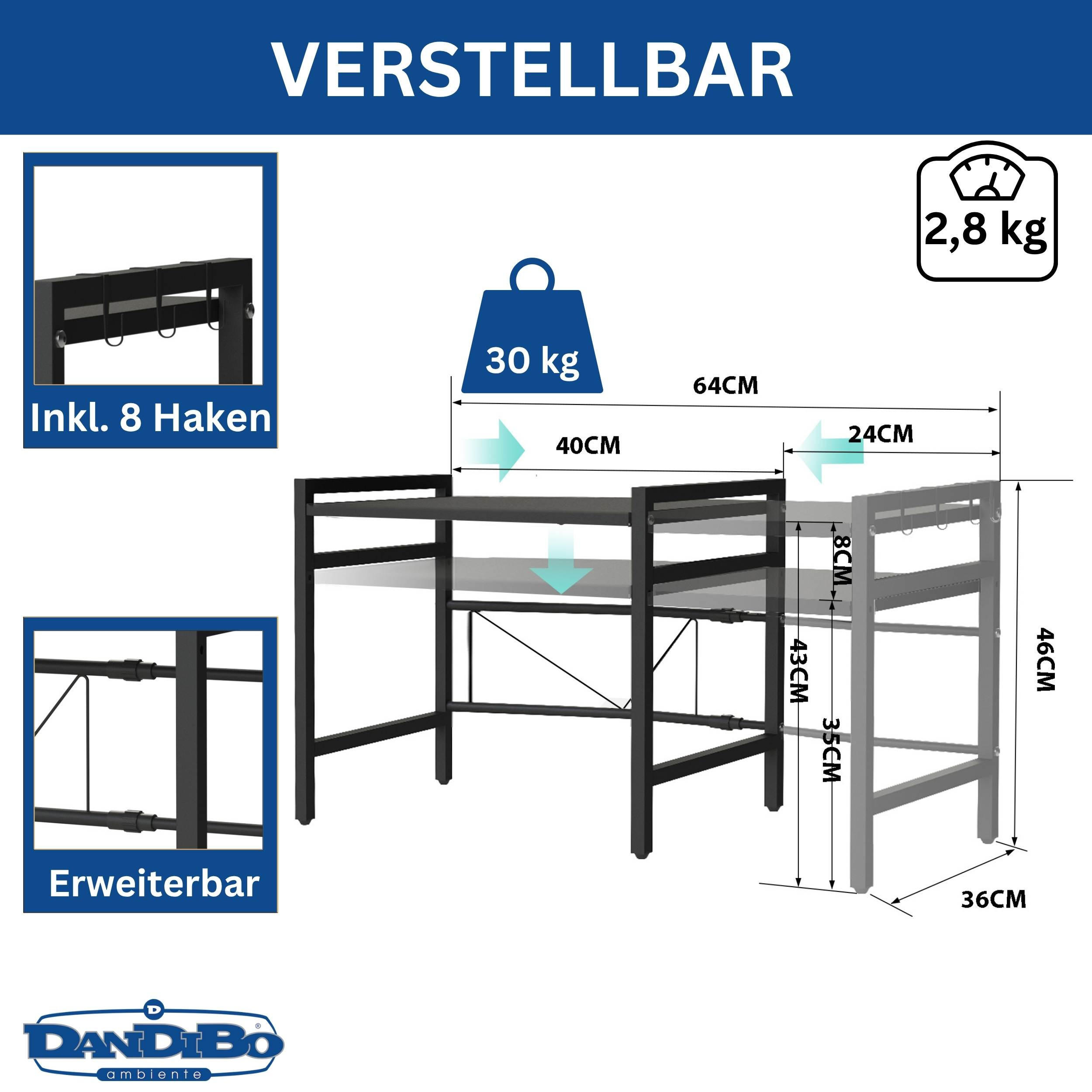 MIRKOWELLENREGAL Verstellbar 40 - 64 cm Metall - Schwarz, Metall (64/46/36cm) - DanDiBo