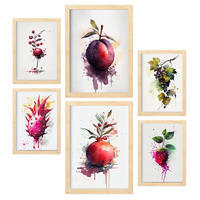 POSTER Set Mit 6 Lila Früchte Plakate Von Obst Gemüse & Gesunden Lebensmitteln Im Aquarell Kunst Auf Reinweißen A3 & A4 Rahmen Aus Hellem Holz - Beige, Papier (29/3cm) - Nacnic