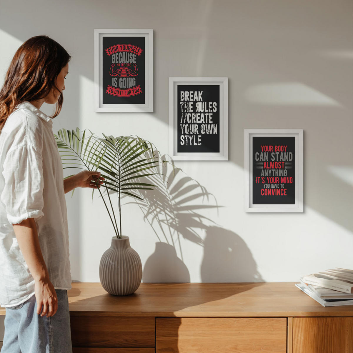 WANDBILDER 3er-Set - 20x30 cm Weißer Rahmen - Motivation, Training, Selbstentwicklung - Weiß, Kunststoff (20/30cm) - ArtPrintCave