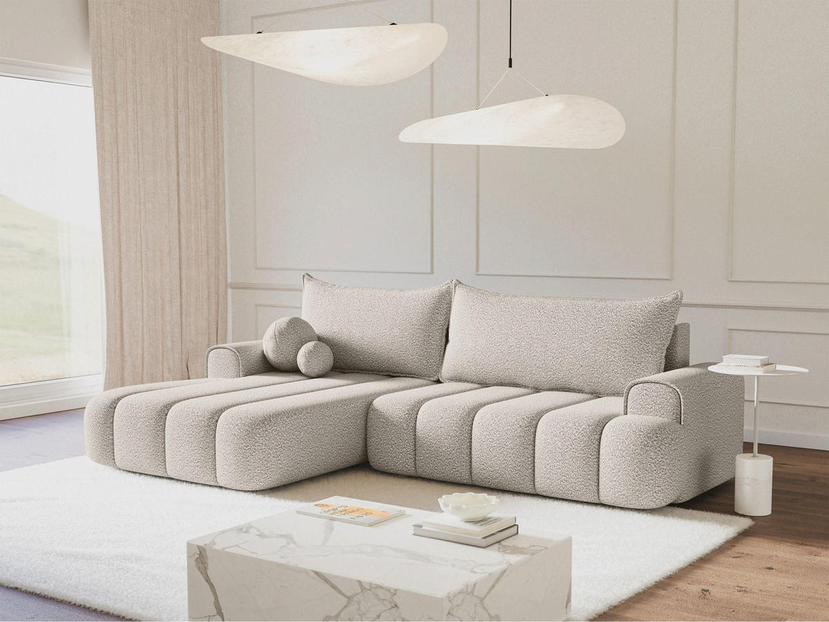 ECKSOFA Dandelino Creme mit Bouclé-Bezug, links - Creme/Schwarz, Kunststoff/Textil (271/172cm) - Selsey