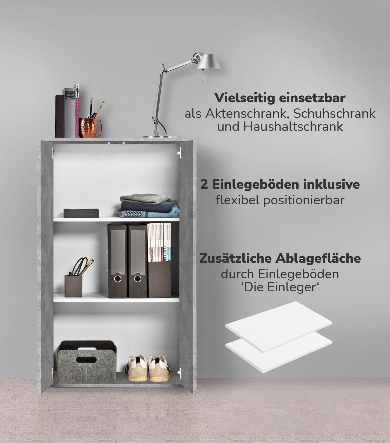 MEHRZWECKSCHRANK Der Schlanke - Hellgrau/Grau, Holzwerkstoff (60/110/34cm) - Mokebo