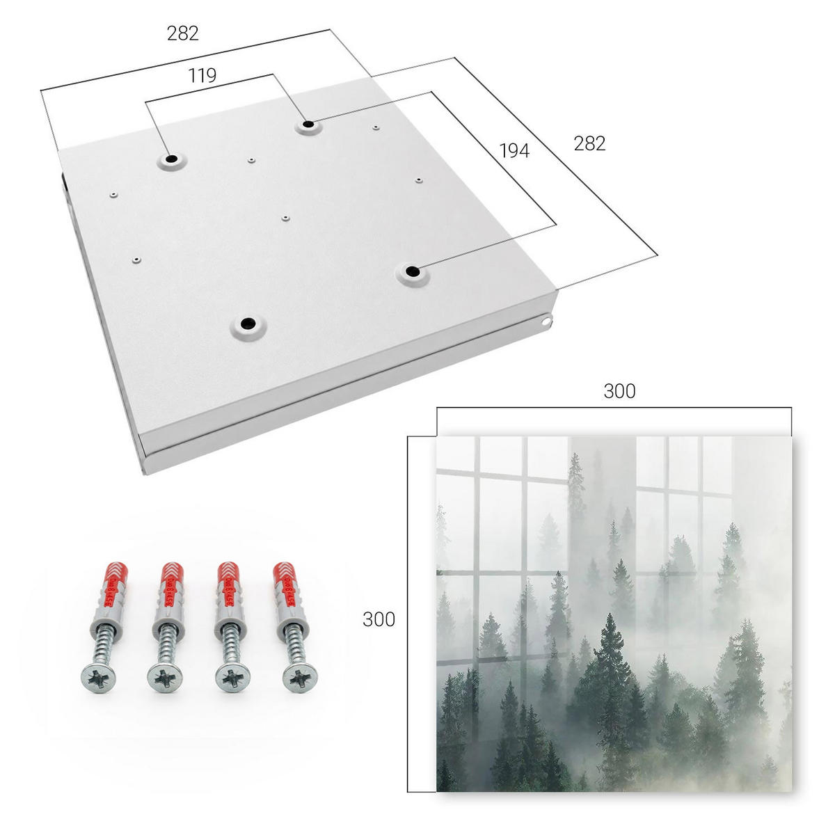 SCHLÜSSELBOX Weiß 30x30 cm – Türöffnung nach rechts - Nebelwald - Grün, Metall (30/30/5cm) - TULUP