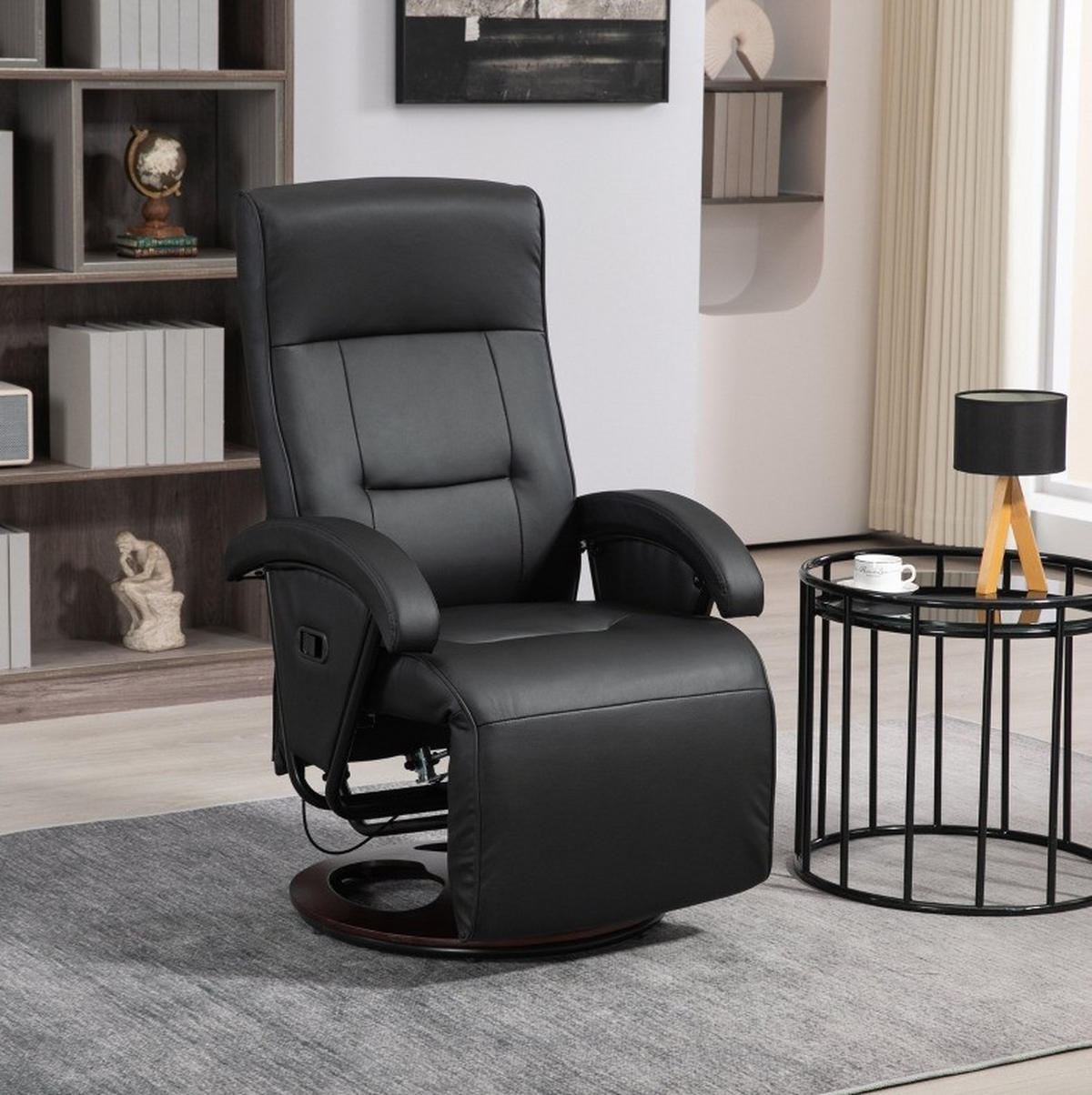 RELAXSESSEL in Schwarz 66x86x107 cm mit Fußstütze, 360° drehbar und bis 135° neigbar - Schwarz, Kunststoff (86/107/66cm) - IVMEU