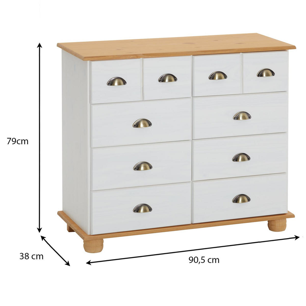 APOTHEKERKOMMODE COLMAR weiß/braun - Weiß/Braun, Holz (92/80/39cm) - IDIMEX