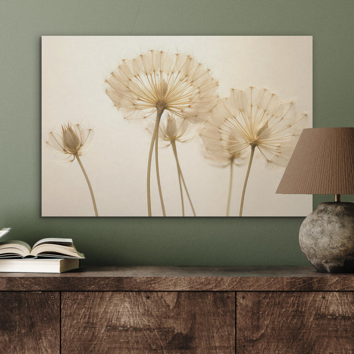 AKUSTIKBILD Sonnenlicht - Löwenzahn - Botanisch - Blumen Wanddeko 70x50 cm - Creme, Kunststoff (70/50/0.9cm) - MuchoWow