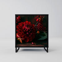 SIDEBOARD DAHLIAS AND POMEGRANATES, Schwarz, 57,5x42x67,5 cm, Schwarze Metall-Rahmenfüße - Multicolor/Schwarz, Holzwerkstoff/Metall (57.5/67.5/42cm) - SpaceRebels