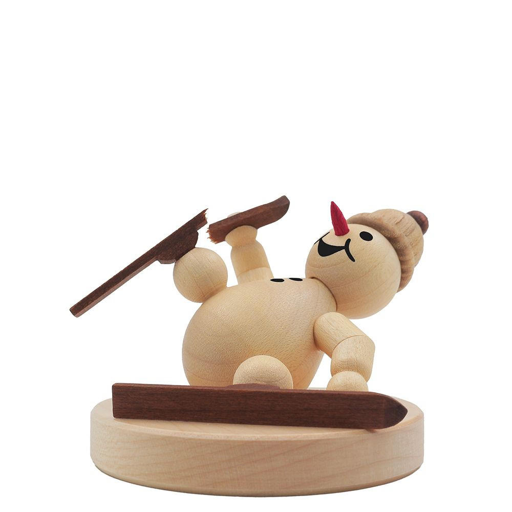 HOLZFIGUR Schneemann Junior Skiunfall auf Sockel 6 cm - Multicolor, Holz (8/1/0.1cm)