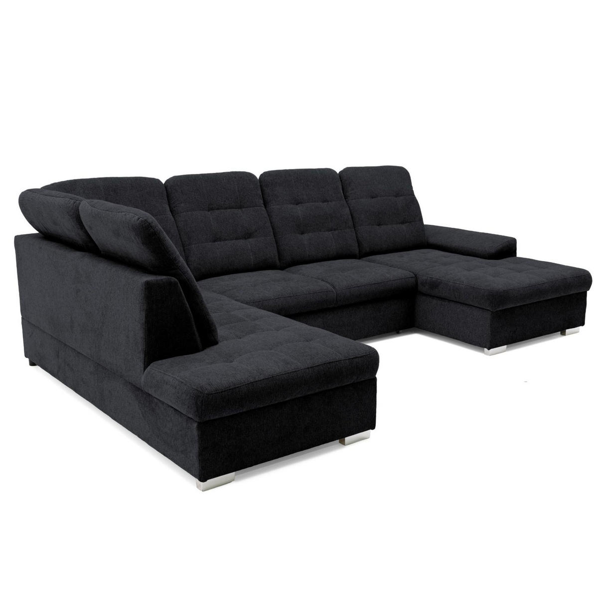 ECKSOFA U-Form OLIVIA U Links mit Schlaffunktion 124x257 Velours Schwarz - Silberfarben/Schwarz, Holz/Kunststoff (320/103/202cm) - Muffo