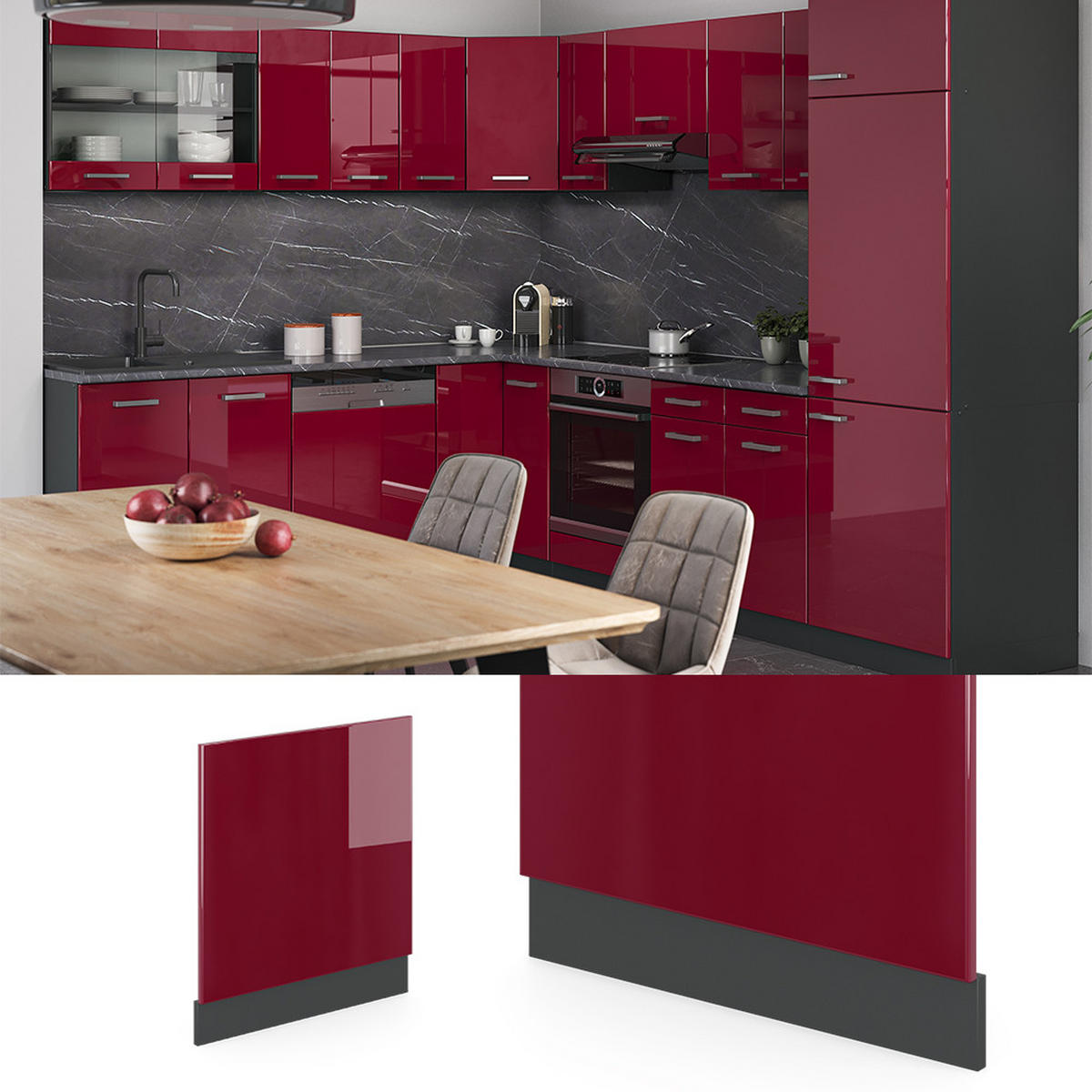 FRONTBLENDE R-Line Rot 60 cm, AP Eiche - Anthrazit/Rot, Holzwerkstoff (60/57.2/1.6cm) - Vicco