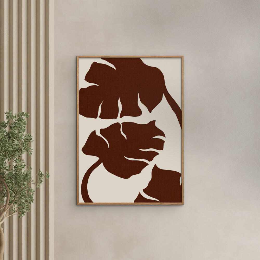 POSTER mit Rahmen Affordable Art Prints - Monstera- Canvas Brown - Eichefarben/Braun, Holz/Papier (70/100cm) - Poster&Frame