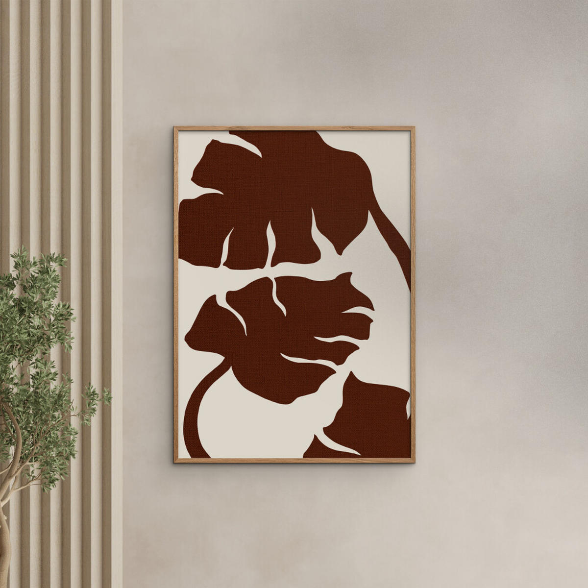POSTER mit Rahmen Affordable Art Prints - Monstera- Canvas Brown - Eichefarben/Braun, Holz/Papier (70/100cm) - Poster&Frame