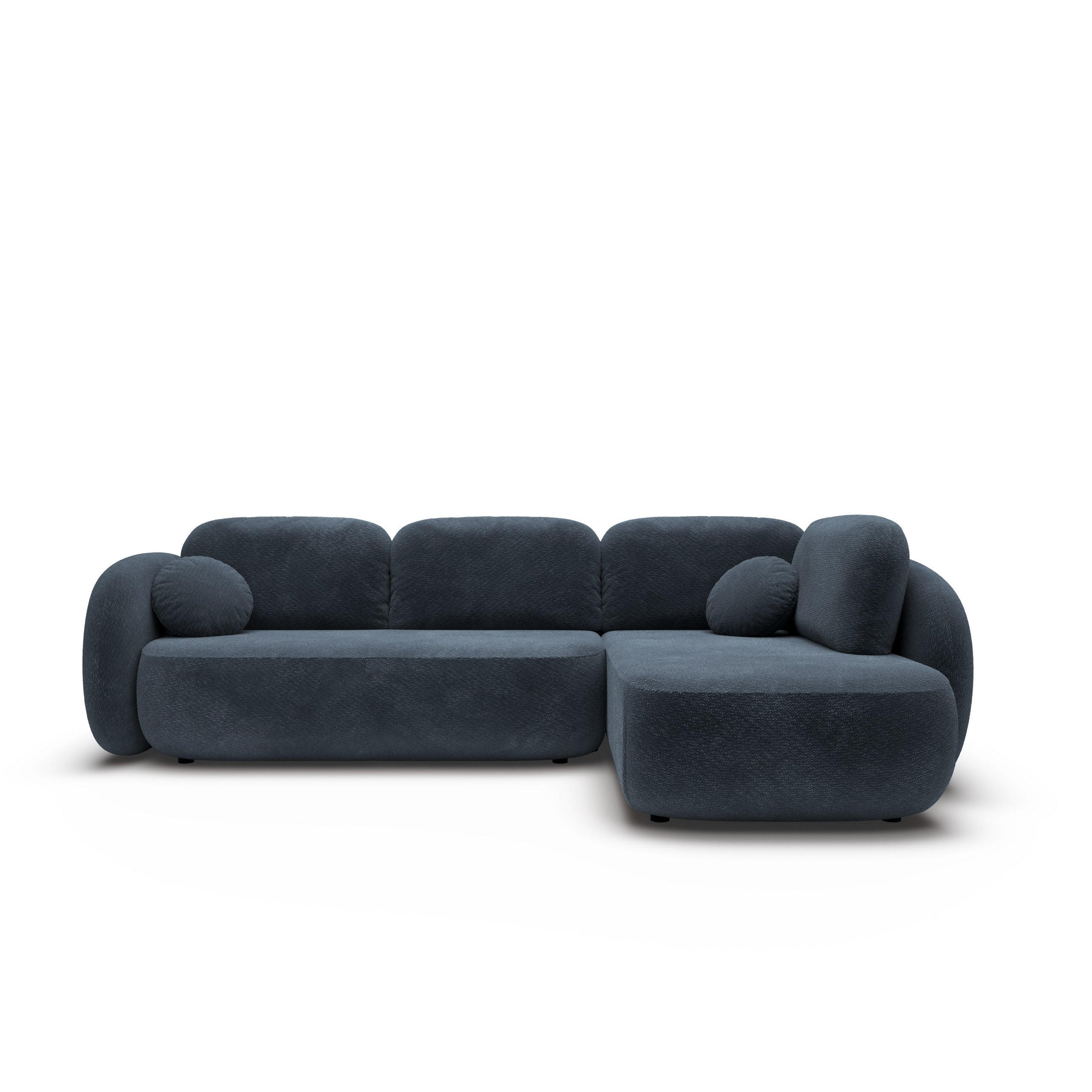 ECKSOFA AMICO II R-S Dunkelblau Geflochtener Stoff mit Schlaffunktion - Dunkelblau, Holz (289/190cm) - MASSENO