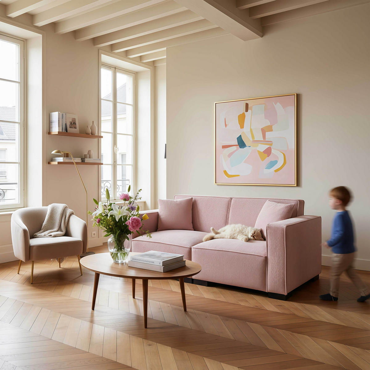 SOFA 2-Stizer, Rosa - Pink, Holz/Textil (180/76/90cm) - Oviala