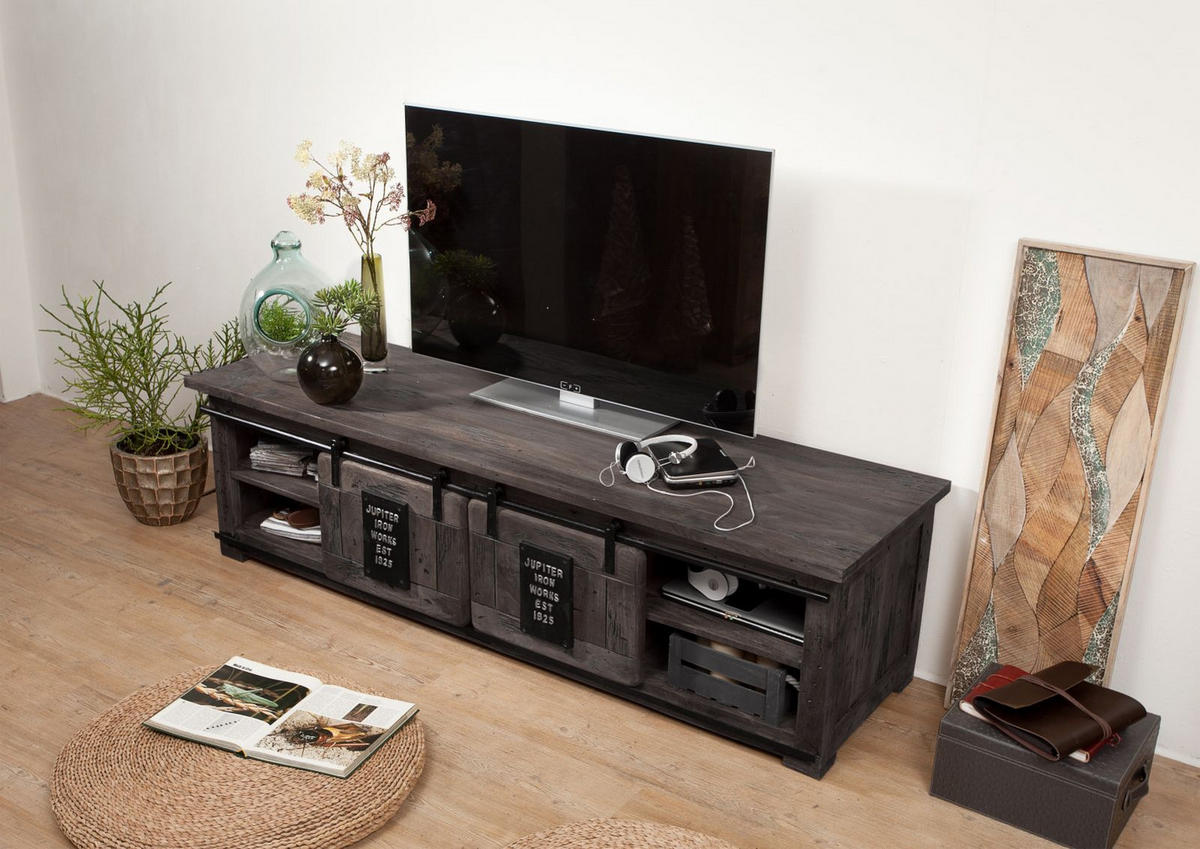 TV-BOARD Mango 180x55x50 grau lackiert RAILWAY #235 - Grau, Holz (180/50/55cm) - Massivmoebel24