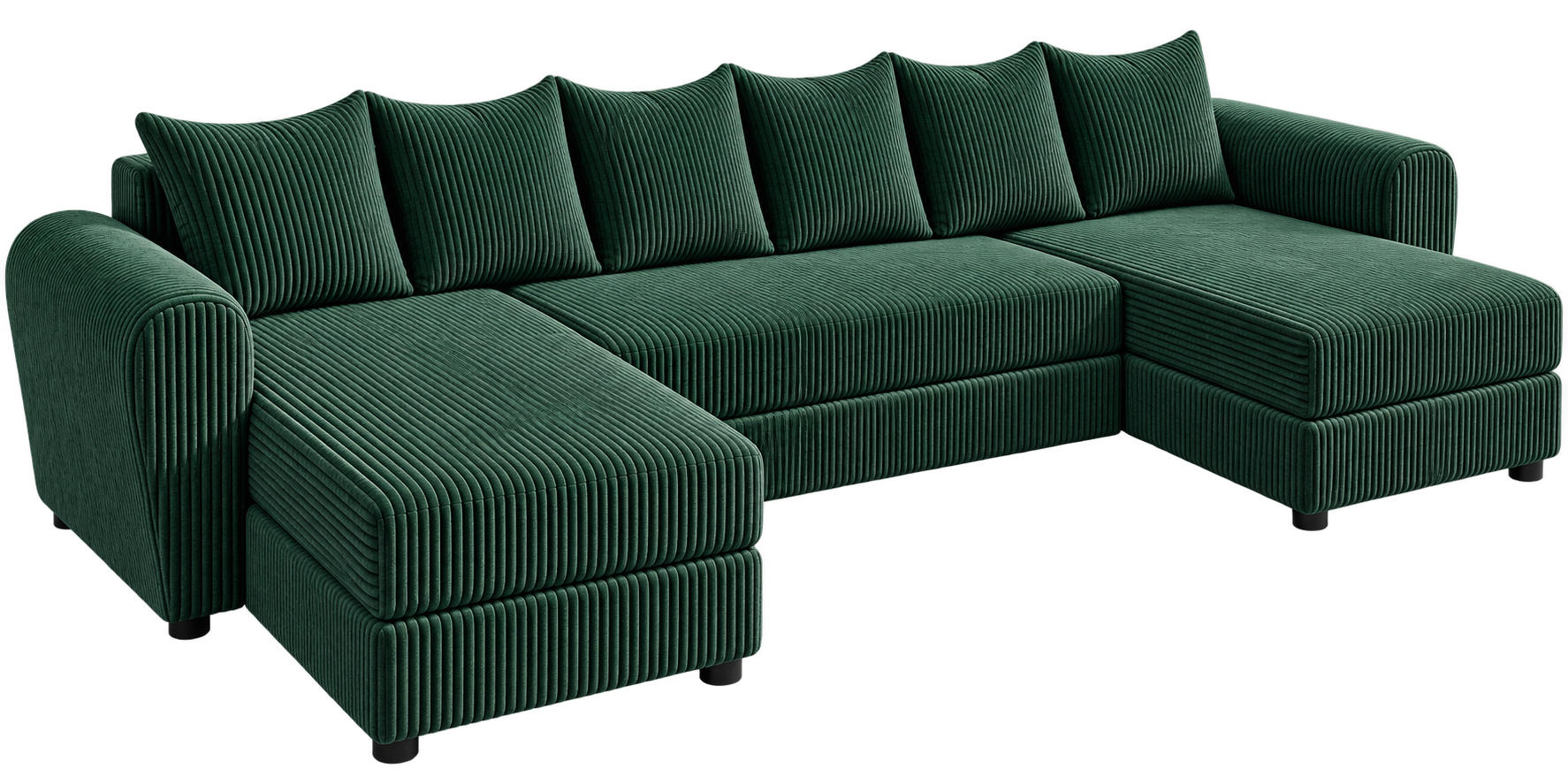 WOHNLANDSCHAFT PUMA U 308 cm – Cord Sofa in U-Form mit Schlaffunktion, Bettkasten und weichem Cordbezug - Dunkelgrün/Schwarz, Kunststoff (308/85/140cm)