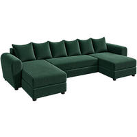 WOHNLANDSCHAFT PUMA U 308 cm – Cord Sofa in U-Form mit Schlaffunktion, Bettkasten und weichem Cordbezug - Dunkelgrün/Schwarz, Kunststoff (308/85/140cm)
