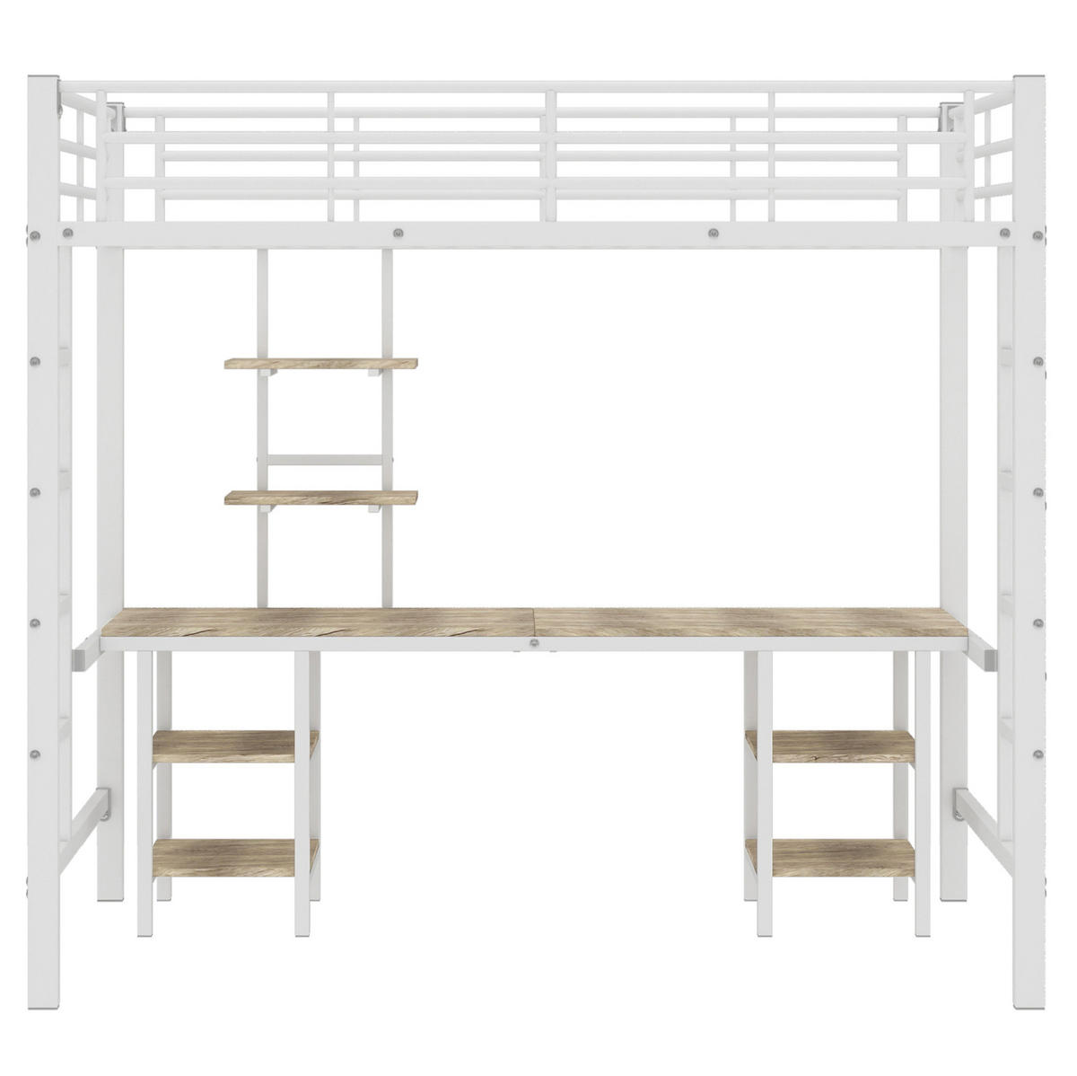 HOCHBETT 90/200 cm aus Metall und MDF mit Schreibtisch und Regalen Weiß - Weiß, Holzwerkstoff (90/200cm) - Modenvie