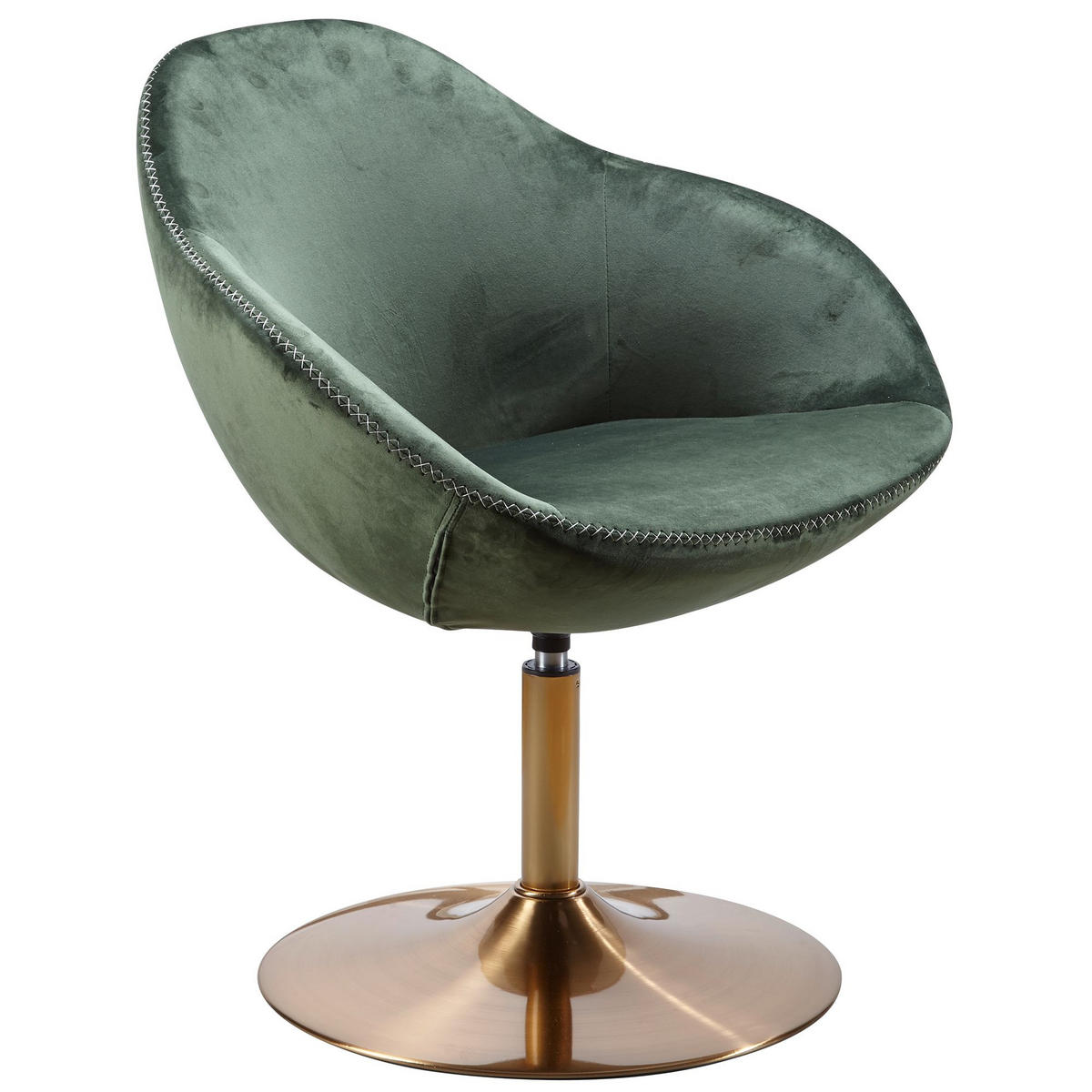 LOUNGESESSEL Samt mit 360° Drehfunktion, Grün 70x70x79 cm - Goldfarben/Grün, Textil/Metall (70/79/70cm) - KADIMA DESIGN