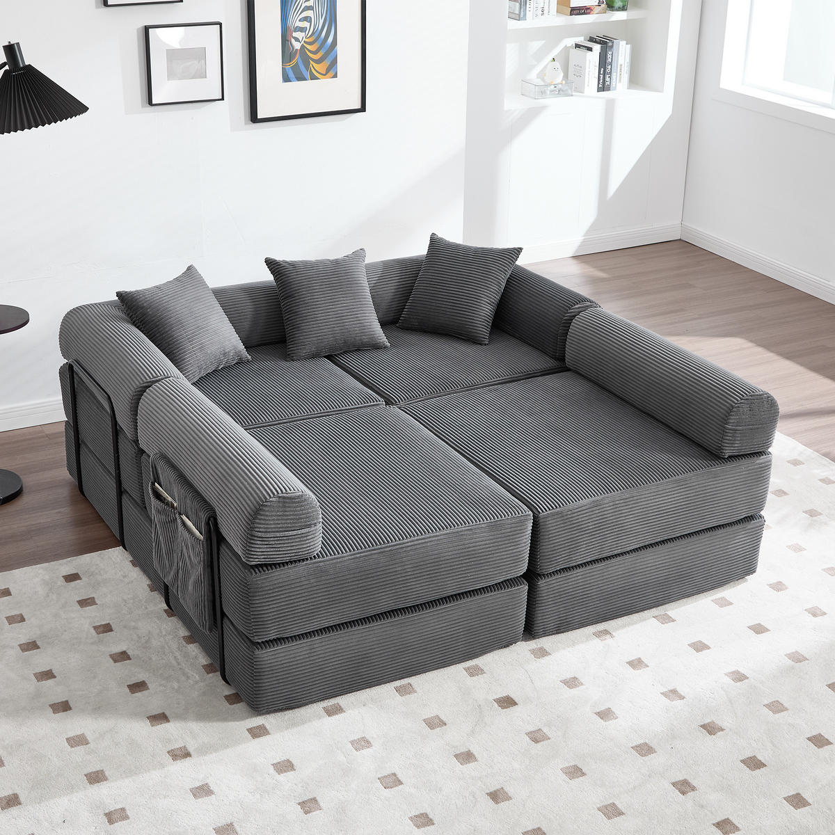 SCHLAFSOFA 270/180/64 cm Dunkelgrau mit Integrierte Seitentaschen - Dunkelgrau, Textil (270/64/180cm) - Oxeza