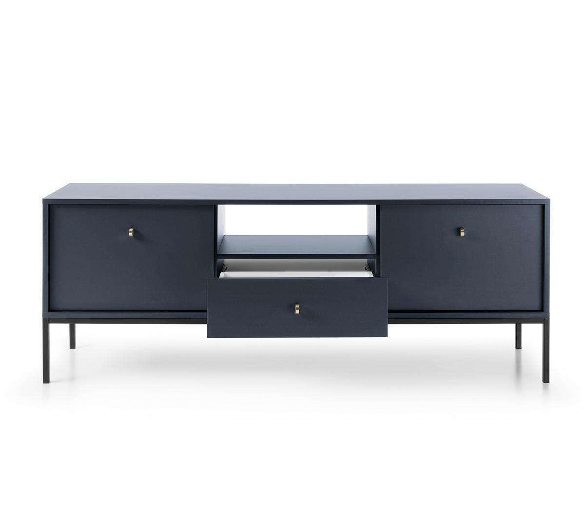 TV-SCHRANK Molly Dunkelblau, Schwarze Beine, TV-Tisch mit Schublade - Schwarz/Dunkelblau, Holzwerkstoff/Metall (154/56/39cm) - Bettso